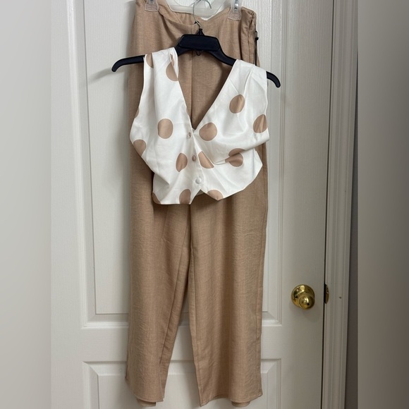 Other - Tan Pants with White Polka Dot Vest